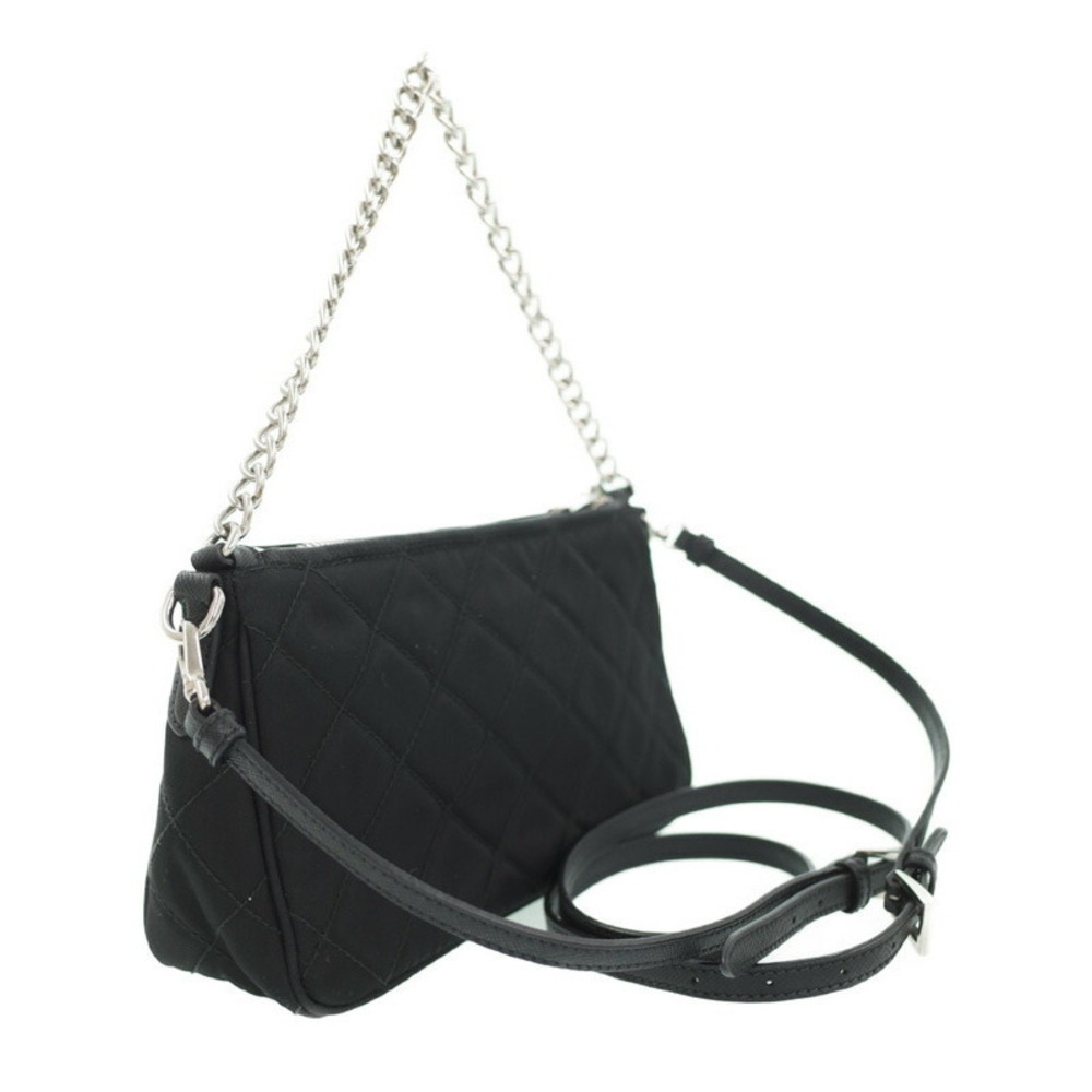 Prada Quilted Chain Bag Shoulder Black Impuntu Tessuto